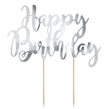 Topper Cake Argent "Happy Birthday"