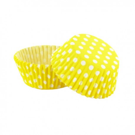Caissettes Cup Cakes jaunes à pois blancs - (x 50)